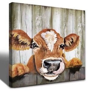 Cow Wall Art, Cute Watercolor Framed Decorative Painting